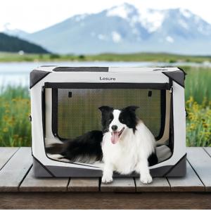 Lesure Collapsible Dog Crate - Portable Travel Kennel for Large Dog, 4-Door Pet Crate with Mesh Windows, Indoor & Outdoor, Light Gray