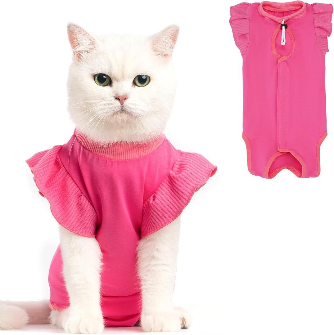 Avont Cat Recovery Suit - Post-Surgery Onesie for Cats, Alternative to Cone of Shame, Protective Spay Suit for Female Kitten, Ideal for Healing and Skin Conditions -Magenta(L)
