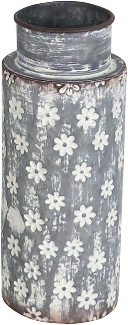 Foreside Home & Garden Rustic Whitewashed Floral Galvanized Metal Decorative Vase (71)