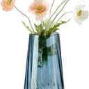 Modern Large Glass Vase H-9.8" Blue Vases for Flowers, Centerpieces and Decorative Accents - Tall Plant Vase for Office Home Table Decor