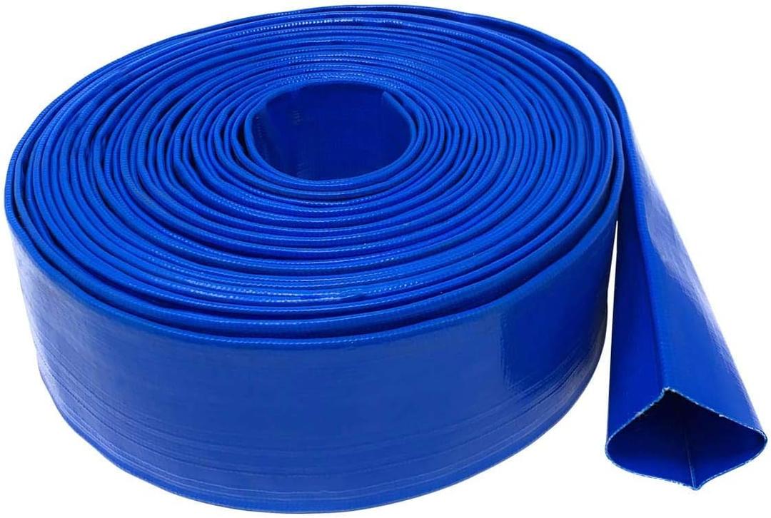 Gloxco 2" Inside Diameter (3-3/8" Flat Width) Blue Lay Flat Hose for Discharge or Backwash Water Transfer Applications, Reinforced PVC, 25' Length
