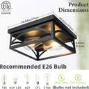 Black Flush Mount Ceiling Light Fixtures, Industrial Outdoor Ceiling Light | Farmhouse Rustproof Square Close to Ceiling Light with Heat Insulation, for Porch Kitchen Hall Bedroom, 2 Pack, 10 Inch, E26