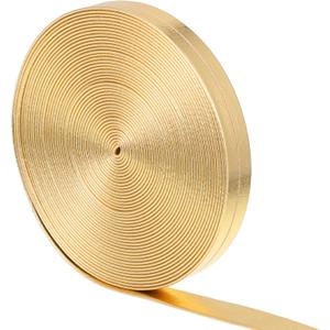 Gold Trim Fabric Strip Metallic Faux Leather Trims for Sewing 5.5Yds X 0.4" Thin Flat Gold Fabrics Strip Ribbon for Crafts Glossy PU Leather Straps for Belting DIY Sewing