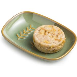 Soap Dish Soap Holder Shower, Ceramic Soap Dishes for Bar Soap Sponge, Shower Soap Dish Soap Saver Tray for Bathroom Kitchen Sink, Easy to Clean, Green (Leaf Design)