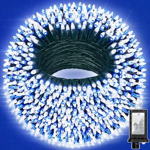 350LED 90FT Christmas Lights Indoor Outdoor, 12 Modes Blue and White Outdoor String Lights with Timer & Dimmable, Green Wire Christmas String Lightsfor Xmas Patio Yard Fence Wedding Bedroom Garden