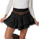 Lepunuo Boho Shorts for Women High Waisted Ruffle Tiered Flowy Skirts with Shorts Underneath Western Skorts (Black, L)