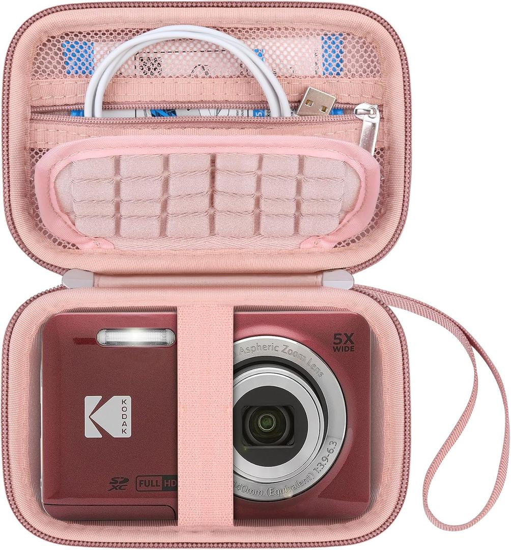 Canboc Carrying Case for KODAK PIXPRO FZ55/ FZ45/ FZ43/ FZ53 16MP Digital Camera, Video Vlogging Camera Bag, Zipper Mesh Pocket fit Cable, Rose Gold (Case Only)