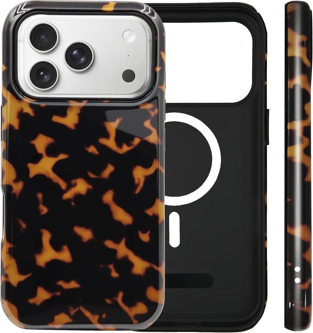 for iPhone 17 Pro Max Case Cute Tortoise Shell Phone Case Compatible with MagSafe, Dual-Layer Shock Protection(Hard PC + Silicone) - Aesthetic Protective Phone Cover for Women Girl, Amber