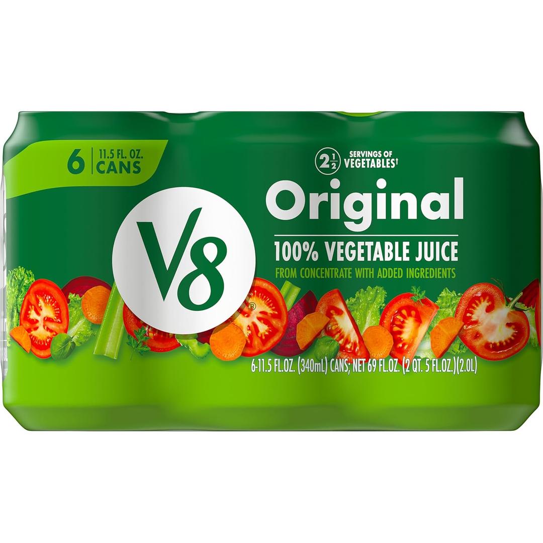 V8 Original 100% Vegetable Juice, 11.5 fl Oz Can (6 Pack), Best Before 02/12/2027 