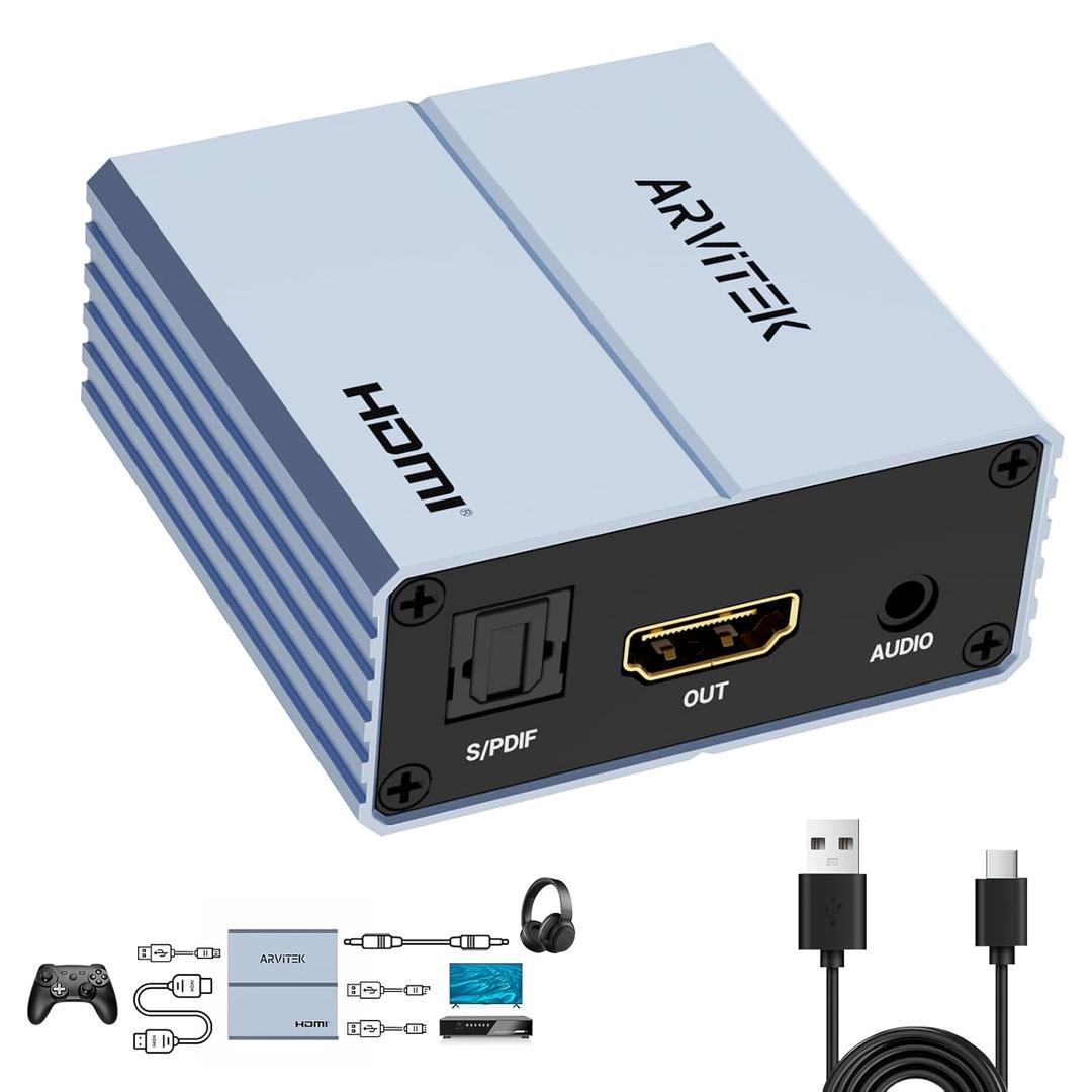 HDMI Audio Extractor 4K, HDMI to Optical 5.1 S/PDIF & 3.5mm AUX Audio Adapter, 192KHz Audio Converter for Blu-Ray Player, TV Box, Soundbar, Amplifier, Headphone, Support PCM Dolby