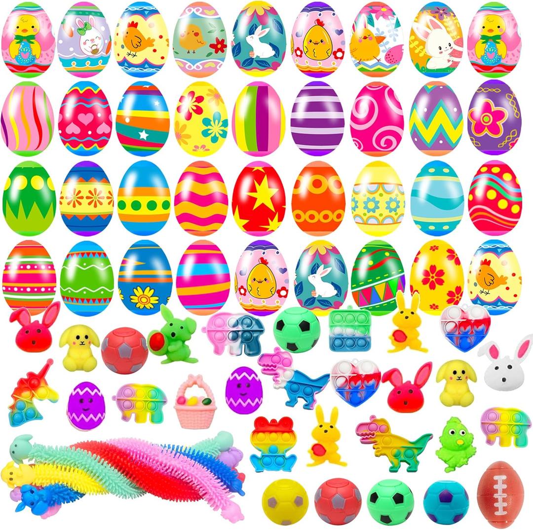 36 Pack Prefilled Easter Eggs with Fidget Toys Bright Colorful Easter Eggs Prefilled with Variety Easter Stress Toys Inside Great for Kids Toddler Easter Basket Stuffers Eggs Fillers Party Favors