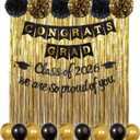Graduation Decorations 2026 Complete Set- Class of 2026 Congrats Grad Proud of You Banners Sign Garland with Black Gold Party Supplies- Balloons, PomPoms, Foil Tinsel Backdrop Decor for School College