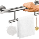 Brushed Nickel Grab Bar 17 Inch w/Towel Holder, iHansee Stainless Steel Shower Towel Bar Bathroom Balanced Support Handle, Wall Mount Safety Handrail Grab Rail for Elderly Senior Handicap Disabled