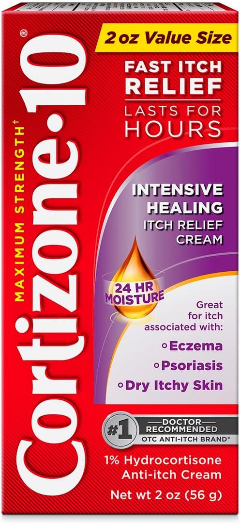 Cortizone-10 Maximum Strength Intensive Healing Itch Relief Cream, 1% Hydrocortisone, Fast-Acting, Anti-Itch Cream for Bug Bites, Rash, Eczema, Psoriasis, Poison Ivy, Oak, Sumac & More, 2 oz