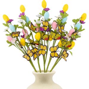5Pcs Easter Stems Decorations with Butterflies, 19.5" Artificial Spring Floral Picks with Colorful Eggs & Flowers, Easter Tree Spray Branches for Vase Filler Centerpiece, Home Party Dcor