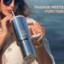 Stainless Steel 40 Oz Tumbler with Handle and Straw | Vacuum Insulated | Silicone Lid | Water Bottle Travel Mug | Gifts for Women Men Him Her | Electrolyte Series | Silver Metallic