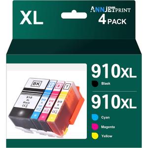 ANNJET Remanufactured Ink Cartridge Replacement for HP 910 XL 910XL Ink Cartridges Compatible with OfficeJet 8025e 8035e 8025 8035 8028 8022 8015 Printer HP 910 Ink Cartridges Combo Pack (4 Pack) ANNJET Remanufactured Ink Cartridge Replacement for HP 910 XL 910XL Ink Cartridges Compatible with OfficeJet 8025e 8035e 8025 8035 8028 8022 8015 Printer HP 910 Ink Cartridges Combo Pack (4 Pack)