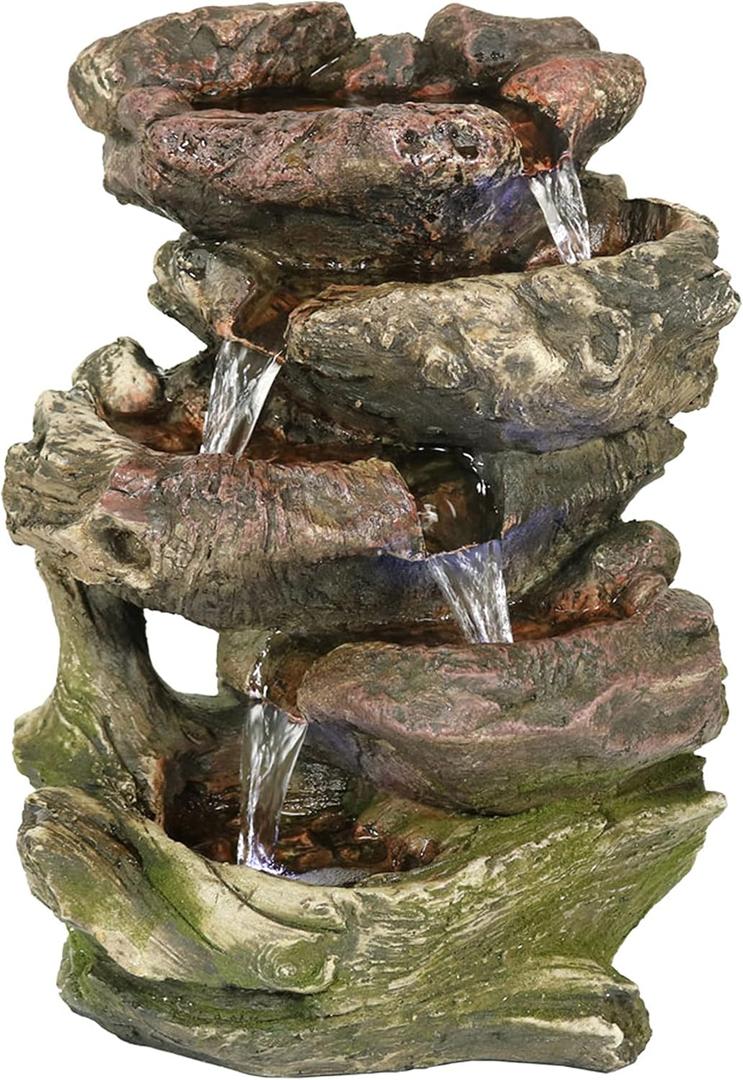 Sunnydaze Tabletop Water Fountain - Relaxing Indoor Desktop Water Fountain - Rock Fountain with LED Lights - Office, Bedroom, Living Room