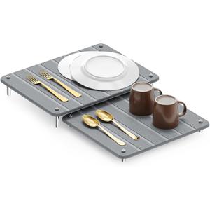 SpaceAid 2 Pack Stone Dish Drying Mats for Kitchen Counter, Expandable Absorbent Rack Dish Pad, Quick Dry Diatomaceous Earth Dishes Mat Tray, Absorbing Sink Stone Mat Board (Gray) (15.8"L x 11.8"W)