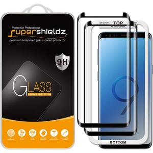 Supershieldz (2 Pack) Designed for Samsung (Galaxy S9 Plus) Tempered Glass Screen Protector with (Easy Installation Tray) Anti Scratch, Bubble Free (Black)