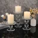 OwnMy Set of 3 Crystal Glass Pillar Candlestick Holders Clear Pillar Candle Holders Sets, Tealight Votive Candle Stands Modern Candle Centerpiece for Living Room Wedding Decor