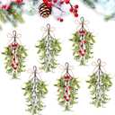 6 Pcs Christmas Mistletoe Decor 9 Inch Artificial Mistletoe Hanging Ornaments Red and White Berries Snowy Pick Branches Christmas Decorations for Doors Seasonal Home Winter Holiday