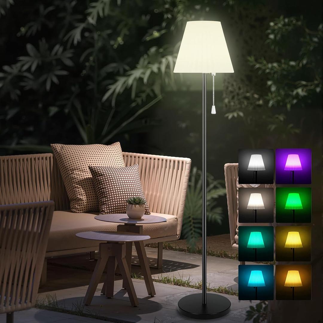Outdoor Floor Lamp Solar Powered Outdoor Lamps for Patio Waterproof, Rechargeable Indoor Cordless Floor Lamp with Light Sensor, Smart RGB LED Outdoor Lamp for Lawn, Pool, Garden. (White)