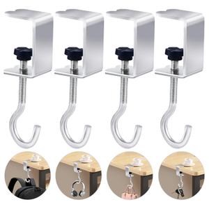 ZLSPTK 4Pcs Desk Hook for Hanging Bag Backpack Under Desk Clamp J Hooks Heavy Duty Metal Purse Hook for Table Adjustable Headphone Holder for Table Closet Door Cabinets