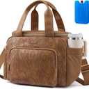 LOVEVOOK Insulated Lunch Bag for Women, PU leather Lunch Box with Shoulder Strap, Wide Opening Adult Large Lunch bags for Work Picnic Beach Family Camping Outdoor Teacher