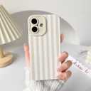 NITITOP Compatible with iPhone 16 Plus Case Cute Stylish Line Stripe Pattern Design for Women Girls Soft TPU Shockproof Full Camera Protective Phone Cover - White