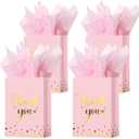 Tinlade 12 Pcs Thank You Gift Bags with Tissue Paper Gold Polka Dots Thank You Bags with Handle Party Favor for Wedding Birthday Baby Shower Business Shopping(Pink)