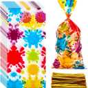 50 Pieces Artist Party Cello Bags Colorful Paint Cellophane OPP Artist Paint Treat Candy Bags Gift for Birthday Baby Shower Party Supplies Decorations