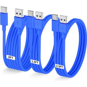 LOFPYE 3-Pack Blue [3.3FT+3.3FT+6FT] USB A to USB C CableUSB to USB C Car Carplay Cable for iPhone 16 15 Pro Plus Pro Maxfor iPad Pro/Air/Minifor Samsung S24/S23/S22for MacBook Pro/Air and More