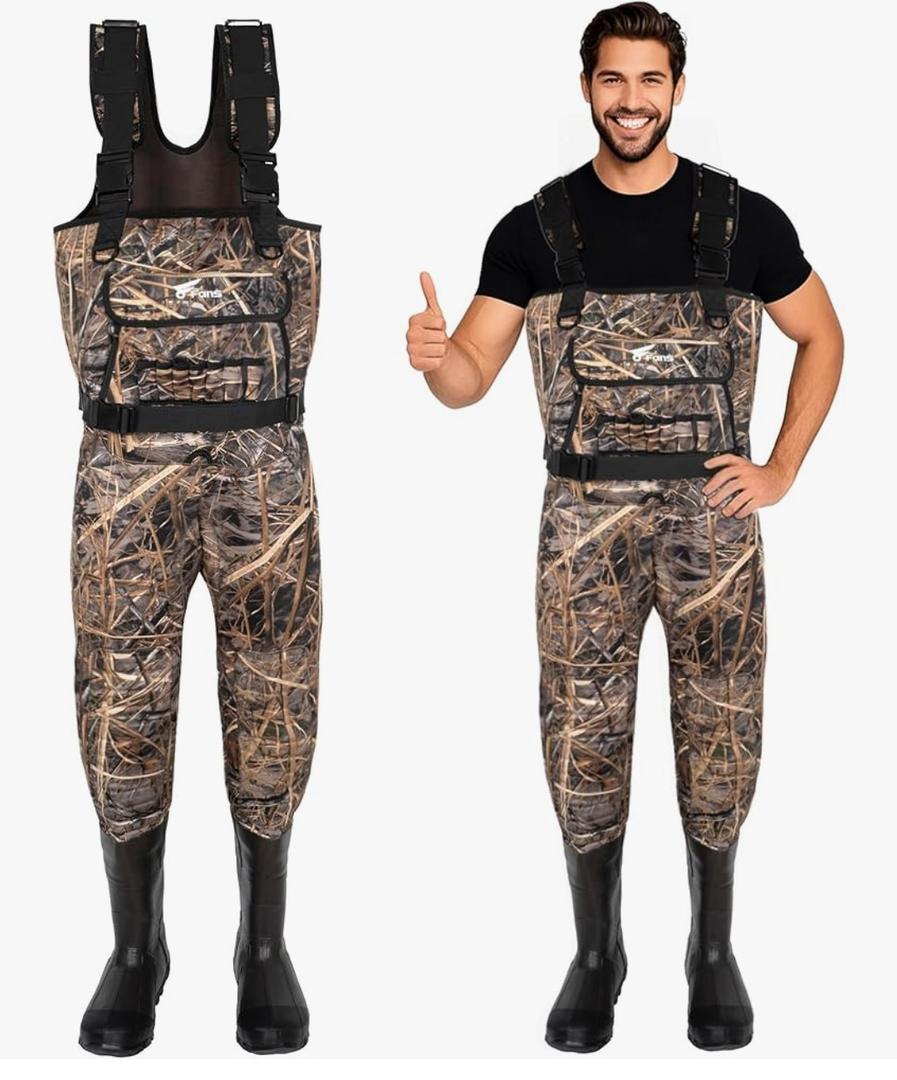 8 Fans Hunting Waders with 1000G Insulation Rubber Boots, Neoprene Chest Wader, Waterproof Bootfoot Waders for Men & Women. size 12