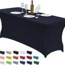 CWK 6FT Waterproof Stretch Spandex Table Cover for Rectangular Tables - Elastic Fitted Tablecloth for Folding Tables,Wrinkle Resistant Table Cloth for Parties, Weddings, Banquets & Events (Navy Blue)