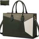 LOVEVOOK Laptop Bag for Women,15.6 lnch Waterproof Lightweight Leather Tote Bag,Professional Business Office Work Bags with Clutch Purse,Large Capacity Computer Shoulder Handbag,Army-Grey-White
