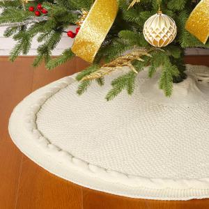 Sattiyrch Christmas Tree Skirt 48 in, Luxury Cable Knit Knitted Thick Rustic Xmas Holiday Decoration, Cream