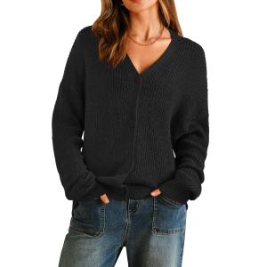Arach&Cloz Women's Cardigan Sweaters 2025 Fall Mohair Wool Blend Lightweight Button Down Open Front Long Sleeve Cashmere Fashion Oversized Chunky Coats Trendy Business Casual Outfits Black L (Black)