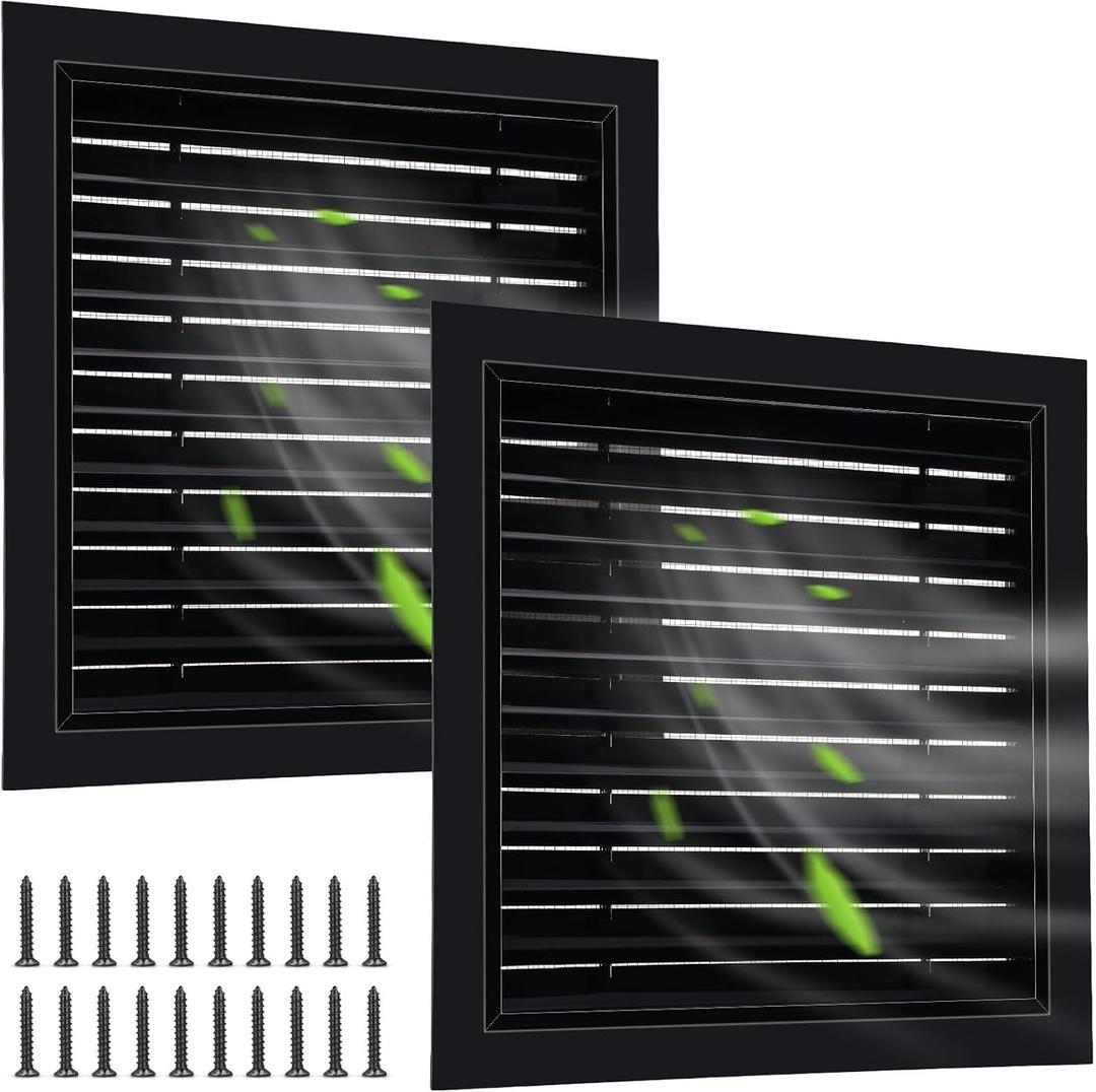Gisafai 2 Pcs 18" x 18" Gable Vent Aluminum Alloy Wall Vents Shed Attic Vent with Screen Return Air Grill with Screws, for Ventilation Exterior Doors Wall House (Black)