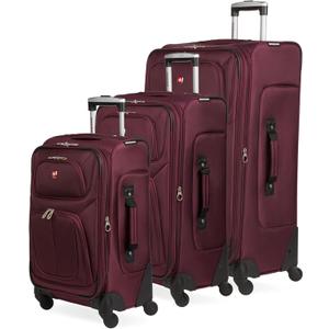 SWISSGEAR Sion Softside Expandable Spinner Luggage Durable Lightweight Travel Suitcase, Merlot, 3-Piece Set (21/25/29)