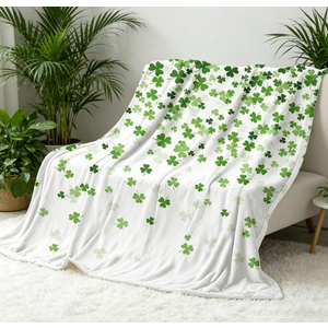 Clover Throw Blanket, Green St. Patrick's Day Blanket, Soft Flannel Blankets with Lucky Shamrock Print, Cozy Lightweight Clover Throws Blankets for Couch Bed RV Camping Bedroom, 60"x48"