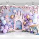 Princess Castle Backdrop Photography Flower Pink Floor Decorations Girls 1st Birthday Cake Crush Party Photo Background Photo Studio Banner (7x5FT)