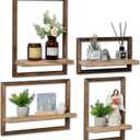 Wood Wall Shelves for Bedroom Farmhouse - Rustic Floating Shelf Decorative Storage Shelving Wall Mounted Decor with Frame for Living Room