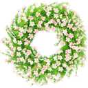 24 Inch Whitepink Artificial Forsythia Silk Front Door Wreath | Beautiful whitepink silk flower summer wreath, decor for wall, farmhouse indoor & outdoor home decoration