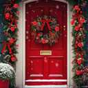 78 Pcs Red Rose Valentine's Day Tree Decoration Set Include Faux Rose Velvet Bows Berries Picks Pearl Garland Velvet Christmas Bows Ornaments for Holiday Xmas Tree Home Decoration