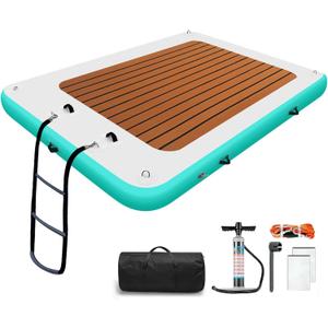 WUHUWOO Inflatable Floating Dock 10 * 6FT Inflatable Platform for Lake Sea Swimming Pool Water Boat Raft Island Floats with Storage Bag
