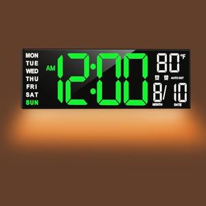 TrophyRak 16" Large Digital Wall Mount Clock, Count Down Timer, Alarm, Big LED, RGB Color, DST, Temperature for Living Room Classroom Desk, Wall, Xmas, Birthday Gift for Senior Mom Dad, Green White