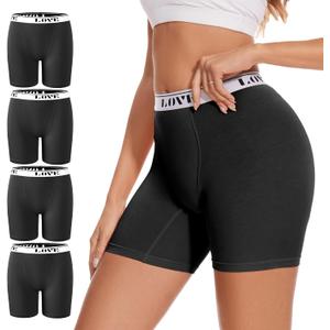 Womens Boxer Briefs High Waisted Modal Boy Shorts Underwear (Large, Black-pack of 4)