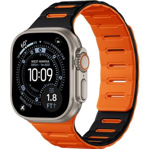 Bandletic Compatible with Apple Watch Bands for Men, Double Sided Wearable Silicone Magnetic Strap for iWatch Ultra 3 Ultra 2 SE 3 Series 11 10 9 8 7 6 5 4 3 2 1 (42/44/45/46/49mm), Black Orange