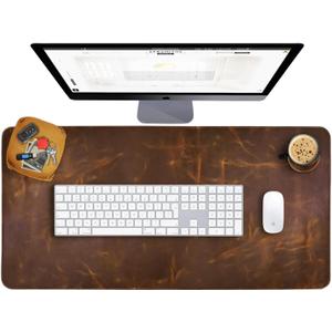 Elizo Real Leather Desk Mat Set (32x16) Large Desk Cover Desk Blotter Protector Computer Gaming Mouse Pad Table Laptop Office Desktop Accessories (Antique)